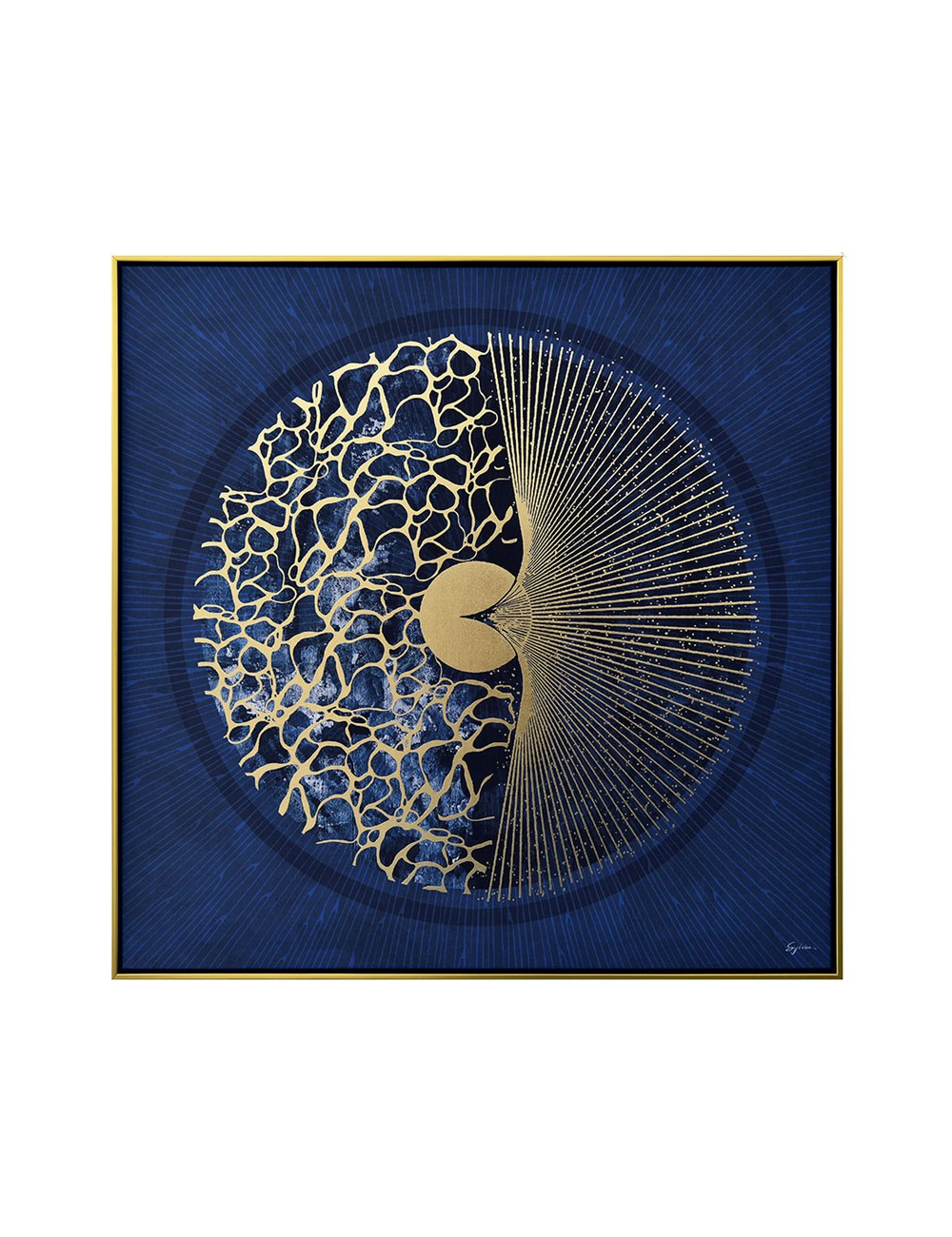 Tableau bleu et doré 80x80 – décoration murale graphique