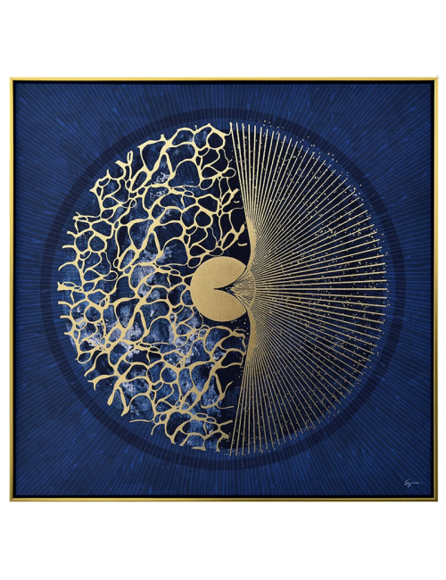 Tableau bleu et doré 80x80 – décoration murale graphique