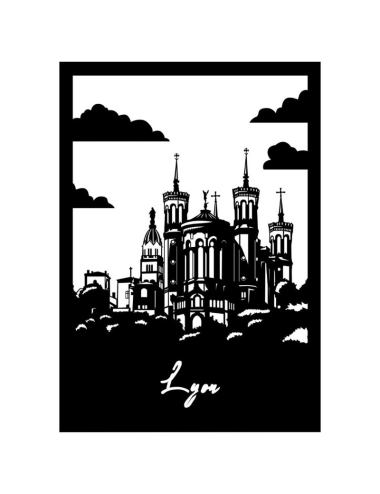 Sculpture murale Lyon métal noir découpé au laser