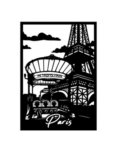 Sculpture murale Paris métal noir découpé au laser