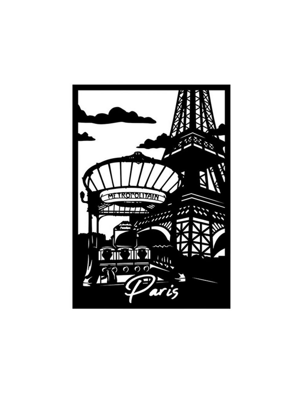 Sculpture murale Paris métal noir découpé au laser