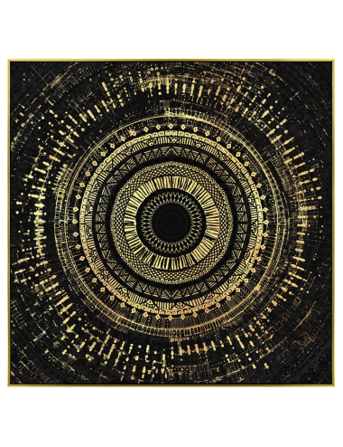 Toile dorée 100x100 – tableau mandala noir et or encadré
