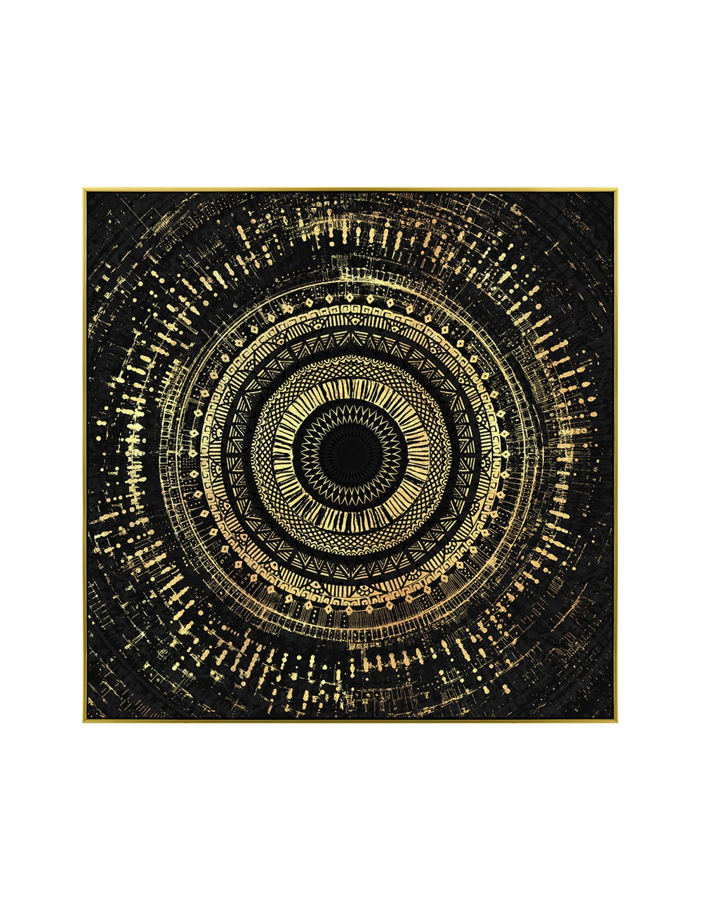 Toile dorée 100x100 – tableau mandala abstrait noir et or