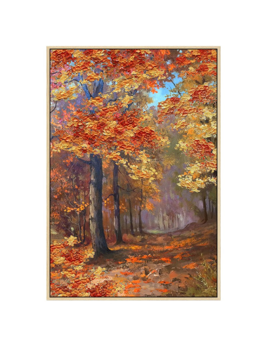 Tableau forêt automnale rouge et or – toile 80x120