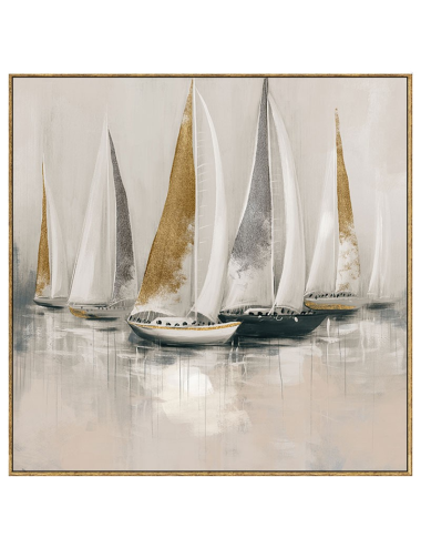 Tableau voiliers dorés – toile 80x80 encadrée