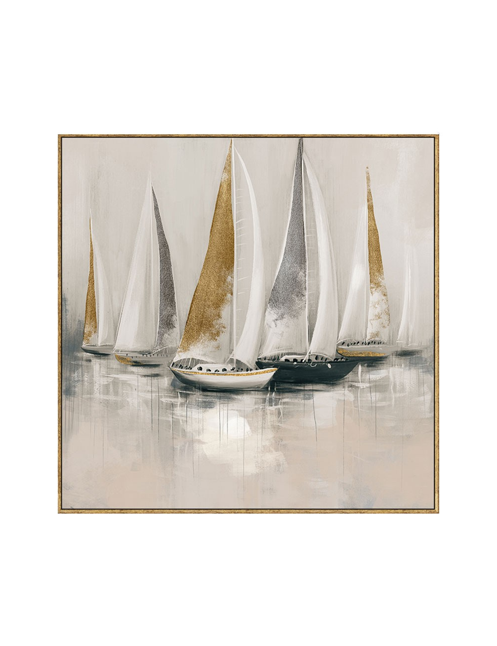Tableau voiliers dorés – toile 80x80 encadrée