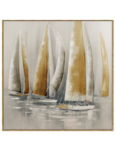 Tableau voiliers dorés – toile 80x80 encadrée