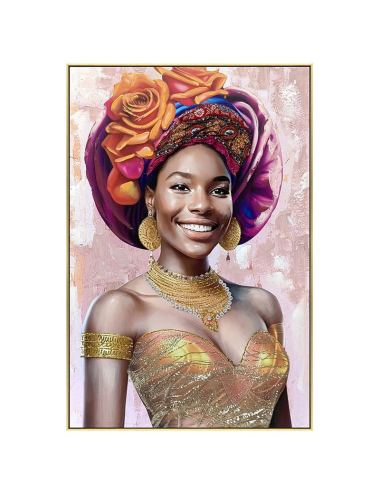 Tableau femme au turban fleuri – portrait lumineux 60x80