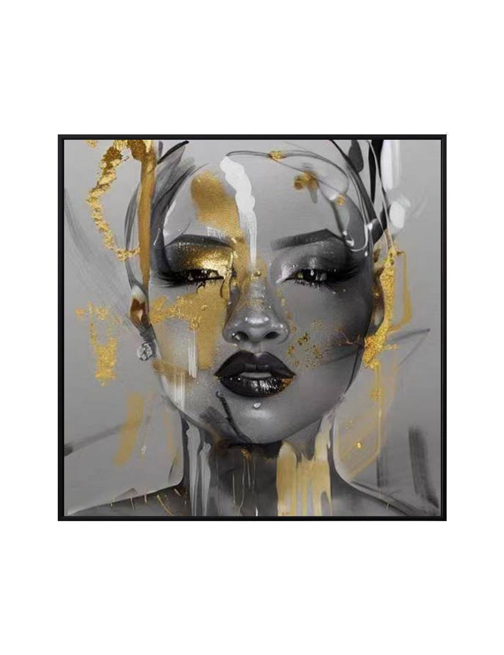 Tableau visage doré abstrait – toile 80x80 cm