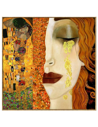 Tableau Klimt femme en larmes dorées – toile retouchée 80x80
