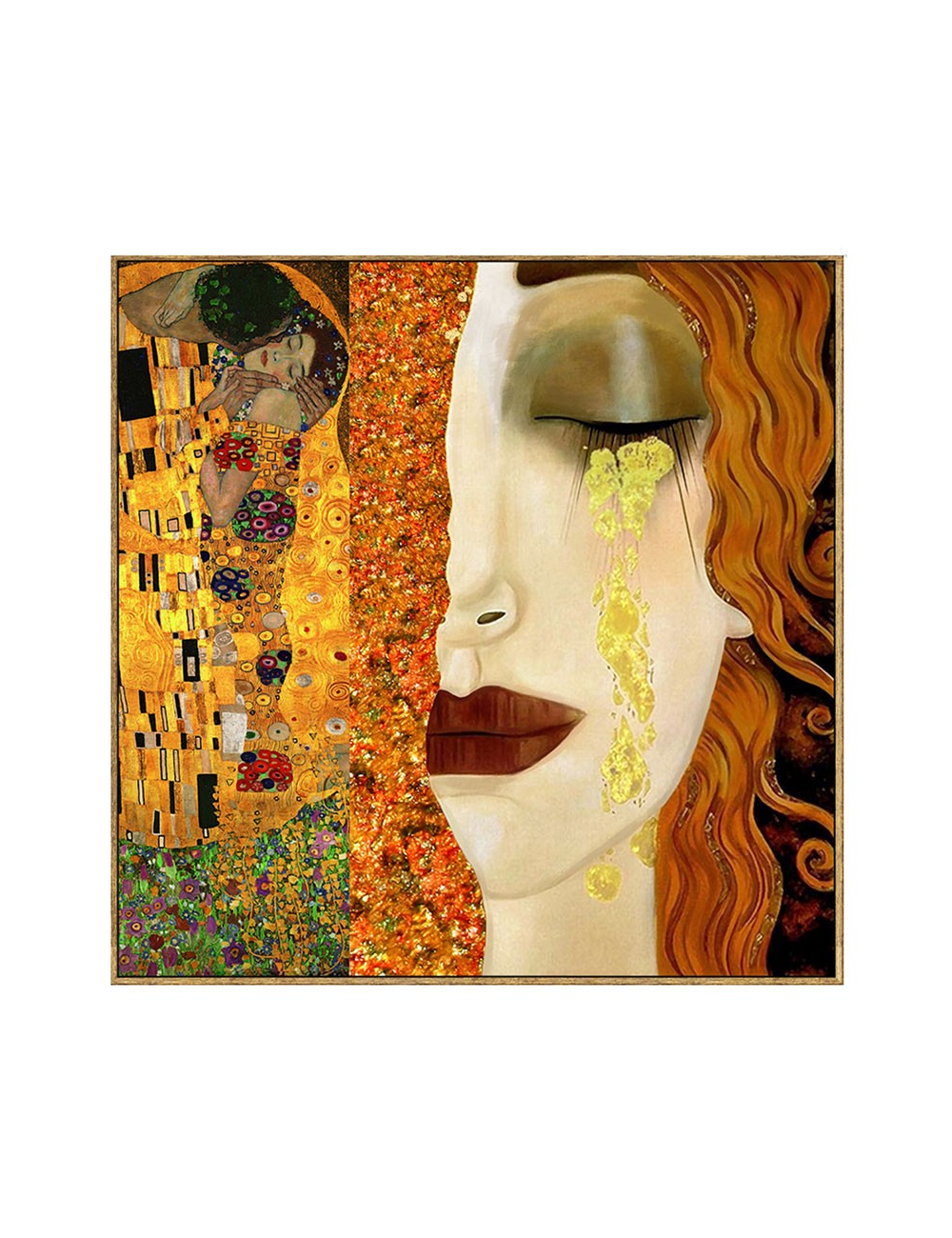 Tableau Klimt femme en larmes dorées – toile 80x80 cm
