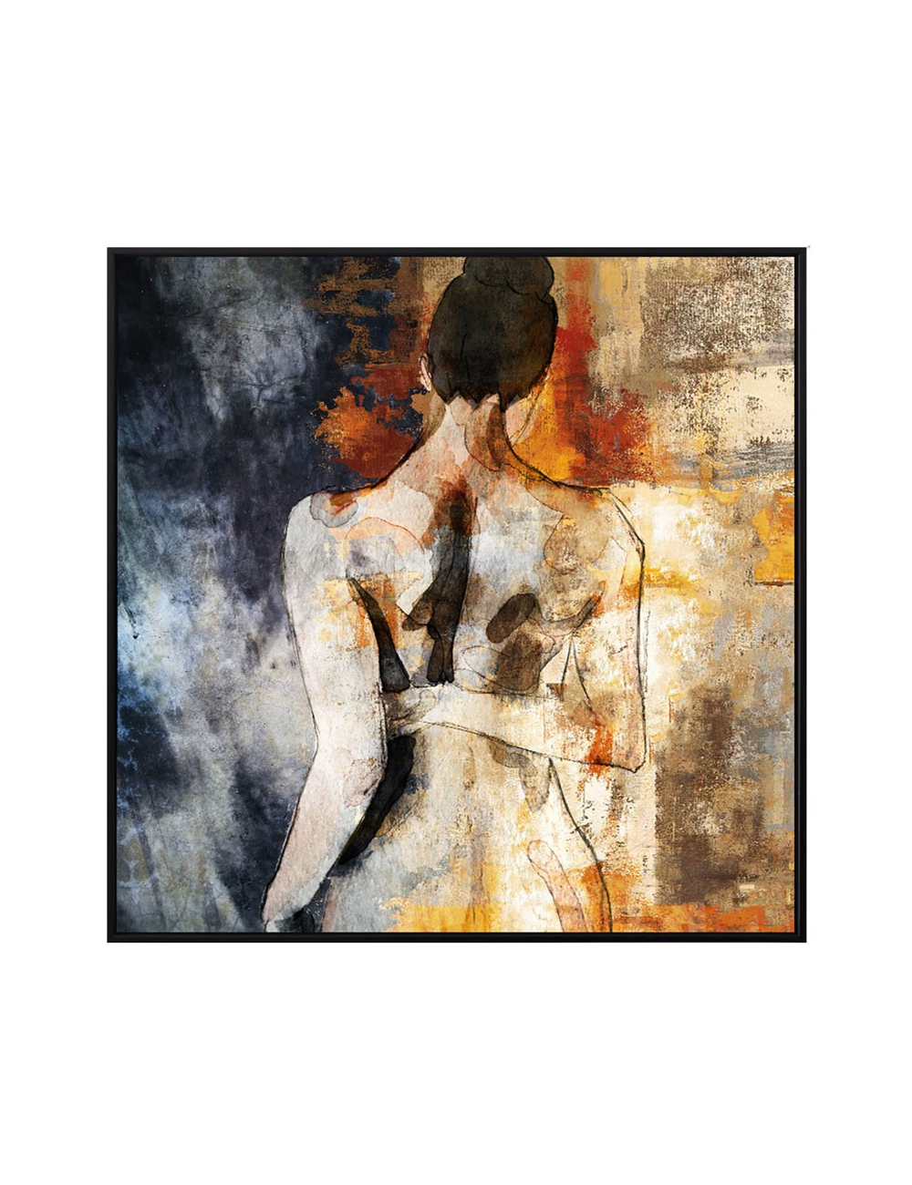 Tableau femme de dos aquarelle abstraite – toile 80x80 cm