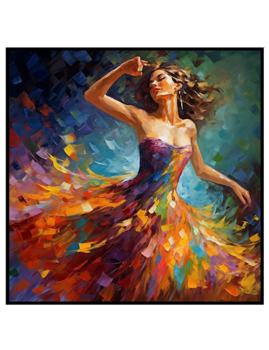 Tableau femme dansante abstraite – couleurs vives 80x80 cm