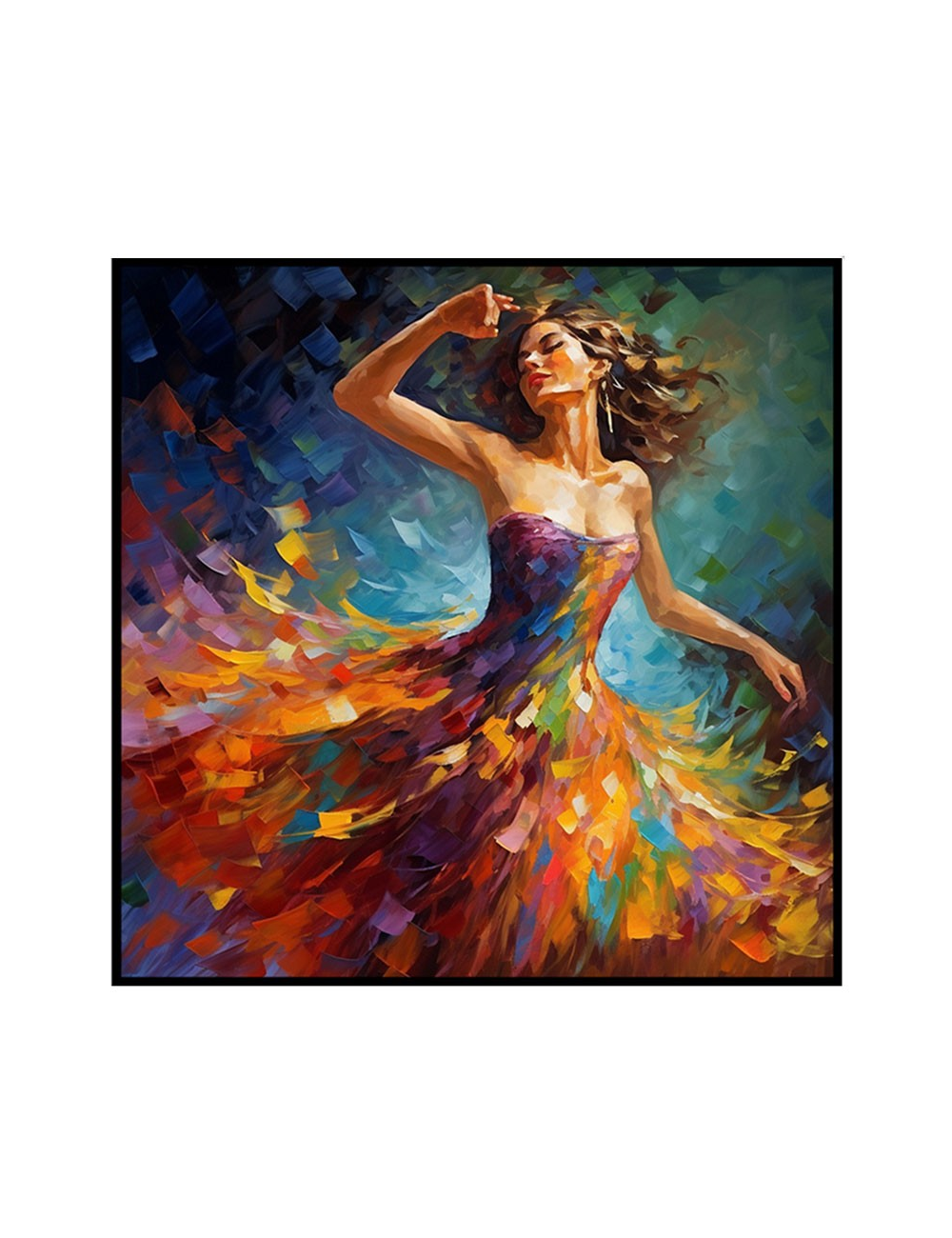 Tableau femme dansante abstraite – couleurs vives 80x80 cm