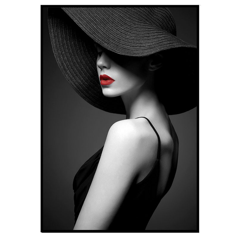 Tableau contemporain Femme au chapeau noir 2 , toile encadrée 70x100