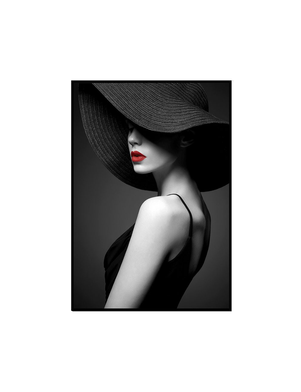 Tableau femme au chapeau noir – toile brillante 70x100 cm