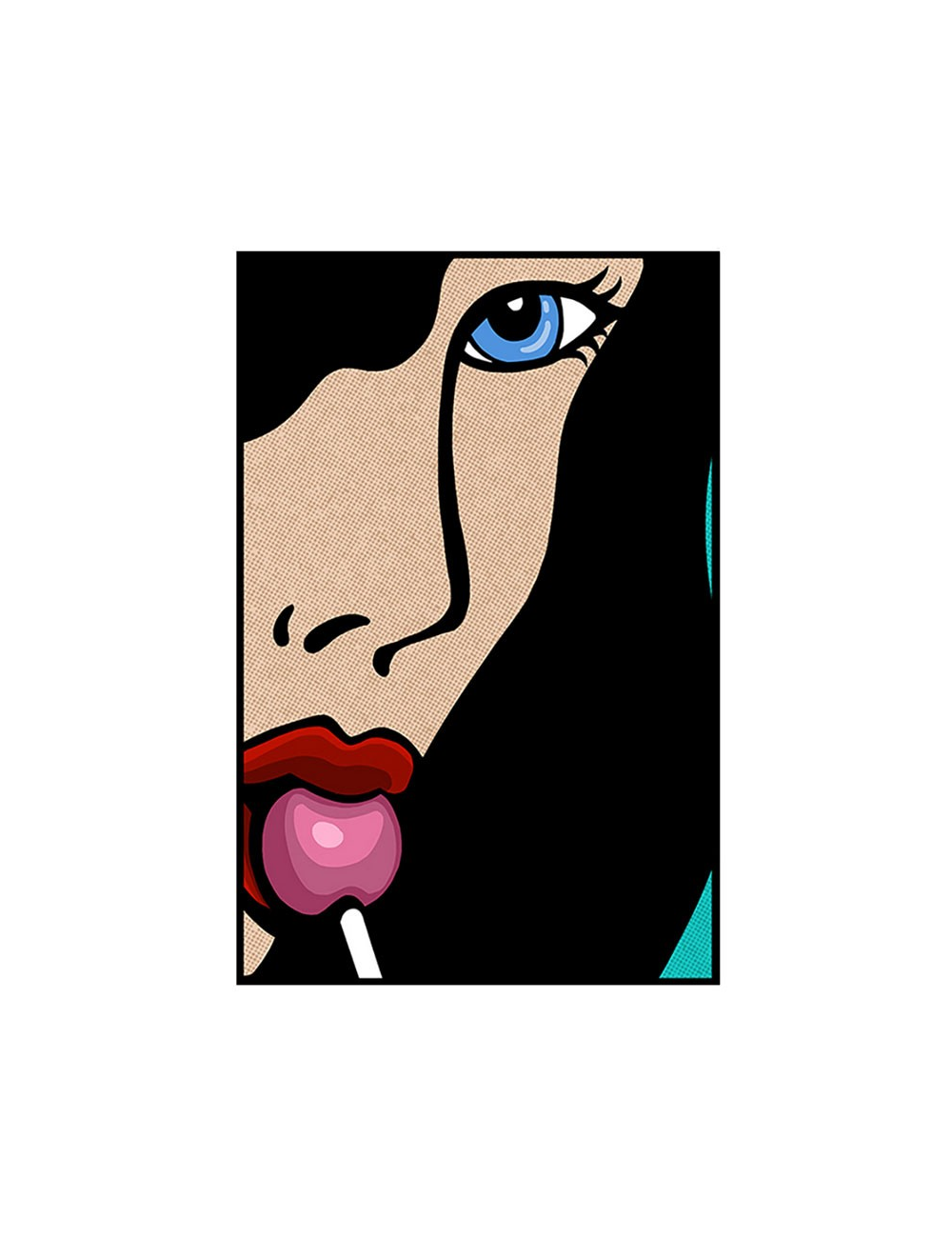Tableau pop art femme sucette rose 80x120 encadré