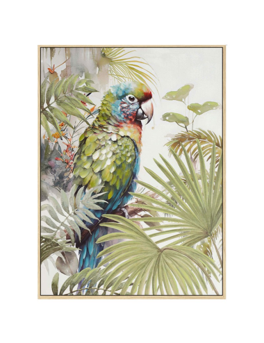 Tableau perroquet tropical rétro – toile 60x80 cm encadrée