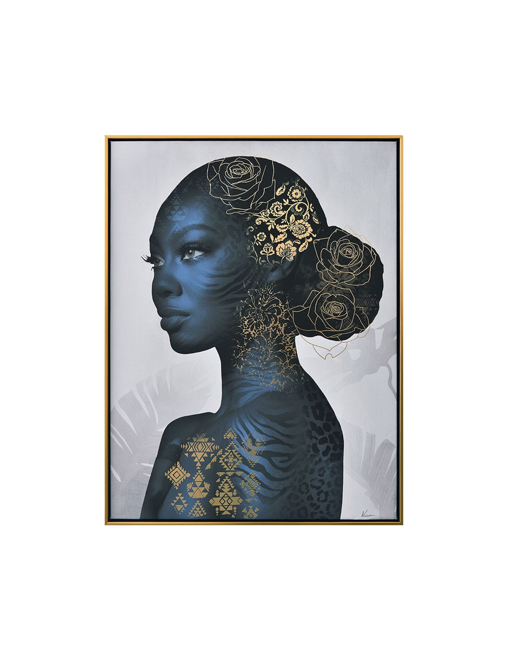 Tableau femme bleue dorée – toile 60x80 cm