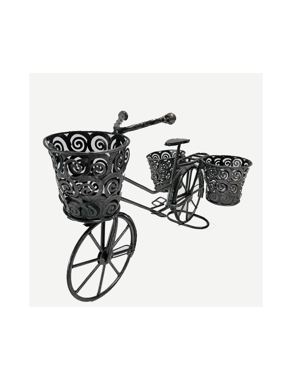 Vélo porte-plantes décoratif en métal noir – 3 pots