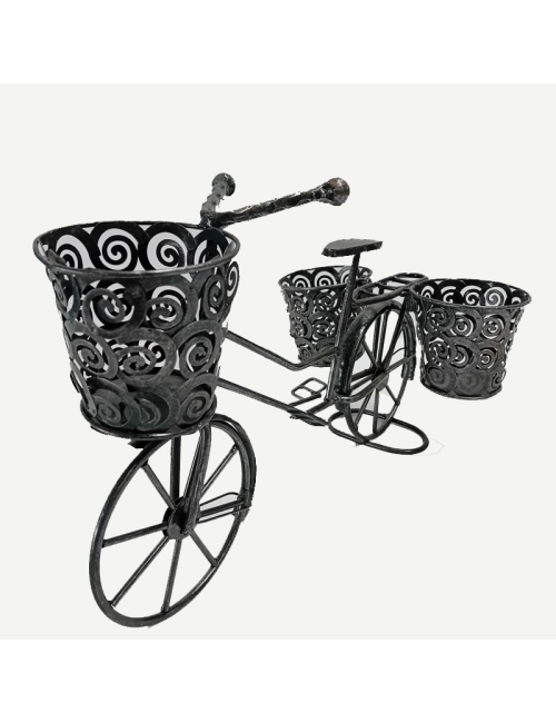 Vélo porte-plantes décoratif en métal noir – 3 pots