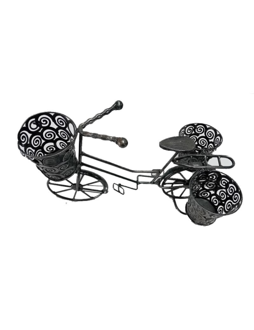 Vélo porte-plantes décoratif en métal noir – 3 pots