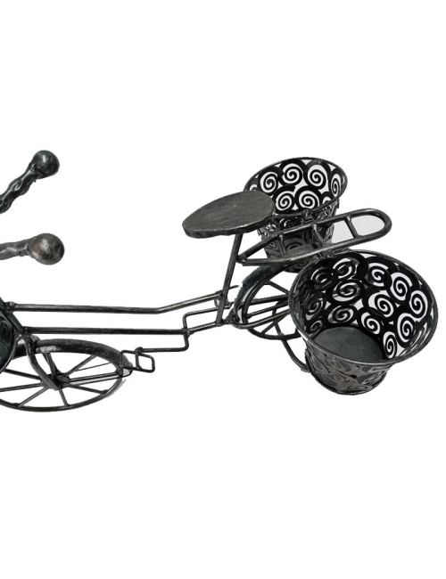 Vélo porte-plantes décoratif en métal noir – 3 pots