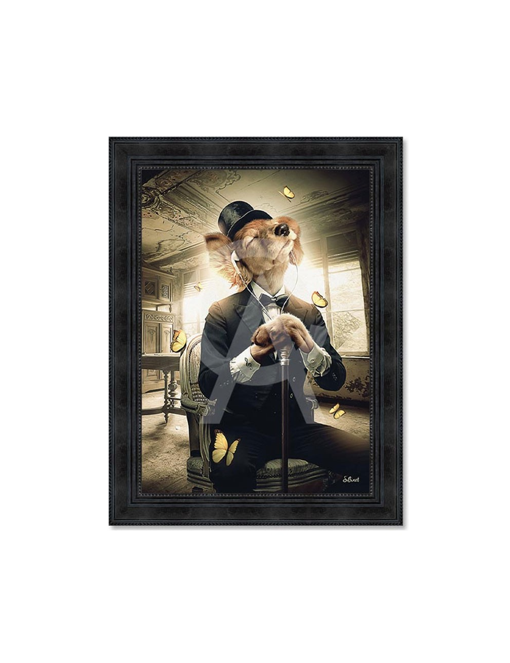 Tableau Chien Écouteurs 80x120 cm – Sylvain Binet