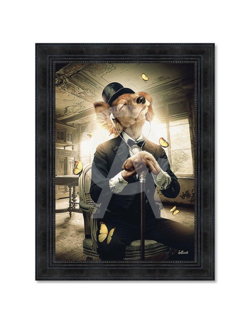 Tableau Chien Écouteurs 80x120 cm – Sylvain Binet