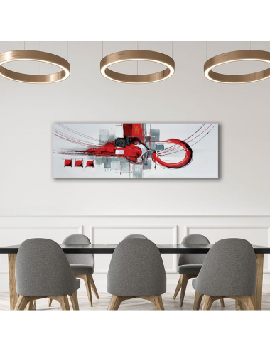 Tableau abstrait rouge et gris – Toile 50x150 cm moderne