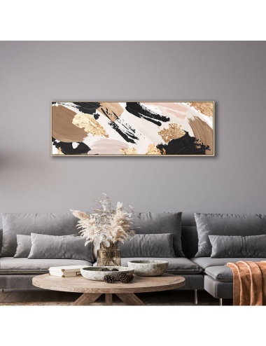 Tableau abstrait beige noir doré – 50x150 cm