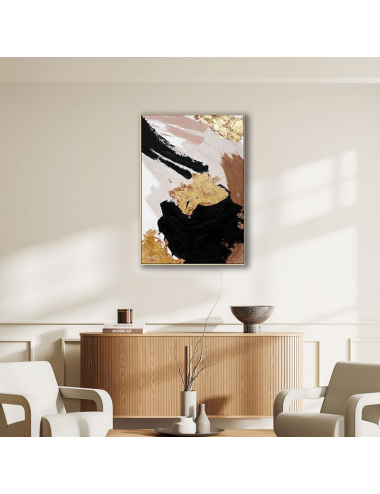 Tableau abstrait noir doré et beige 70x100 – toile décorative