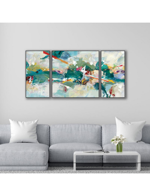 "Eclat de turquoise", toile triptyque abstrait