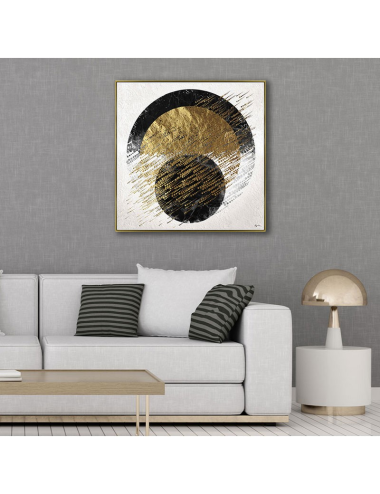 Tableau abstrait noir et or – Toile encadrée 100x100 cm