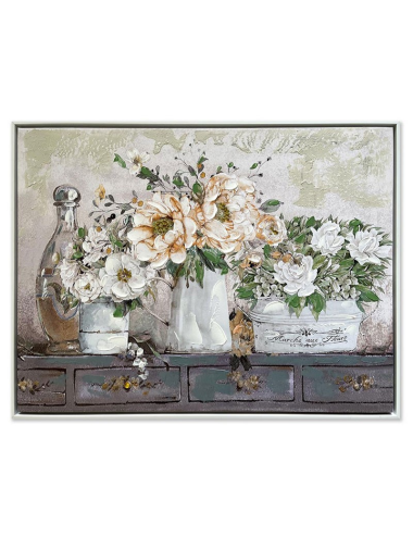 Tableau fleurs blanches et crème 60x80 – toile déco rétro