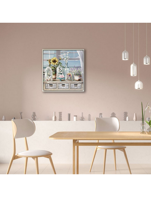 Tableau déco mer et fleurs 60x60 – toile ambiance bord de mer