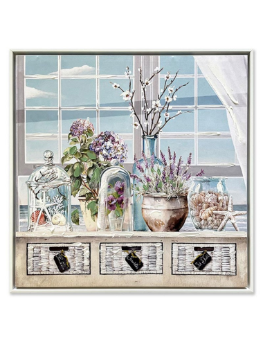 Tableau fleurs et coquillages 60x60 – toile ambiance mer