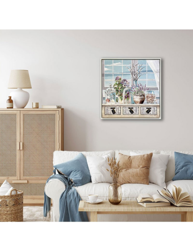 Tableau fleurs et coquillages 60x60 – toile ambiance mer