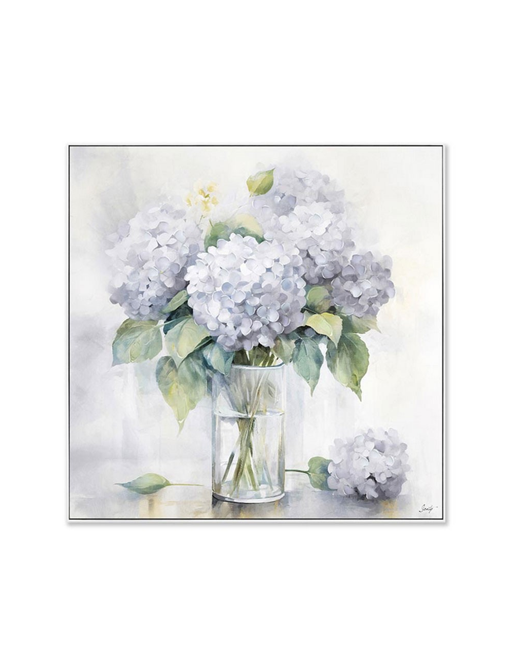 Tableau hortensias lavande 60x60 – toile florale vintage