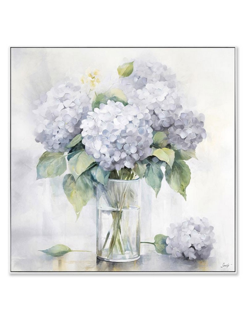 "Hortensias parme", Tableau floral 60x60cm