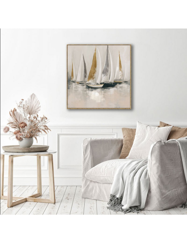 Tableau voiliers dorés – toile 80x80 encadrée