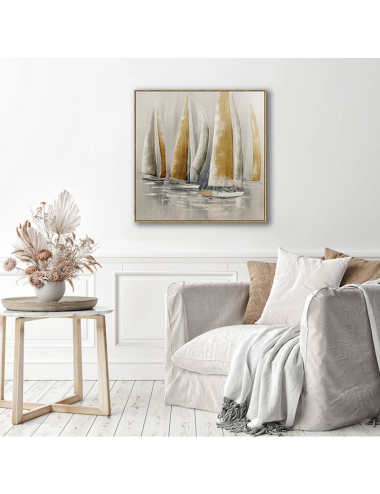 Tableau voiliers dorés – toile 80x80 encadrée