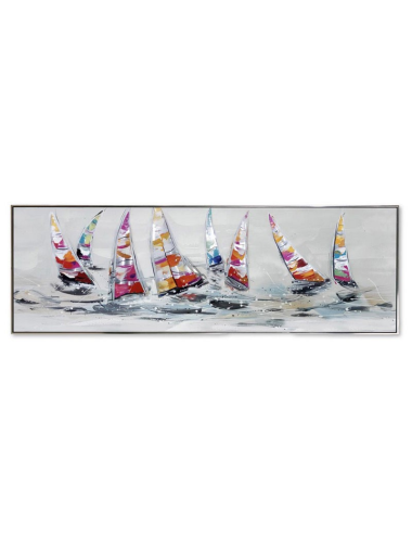 Tableau voiliers métal – toile peinte 50x150 encadrée