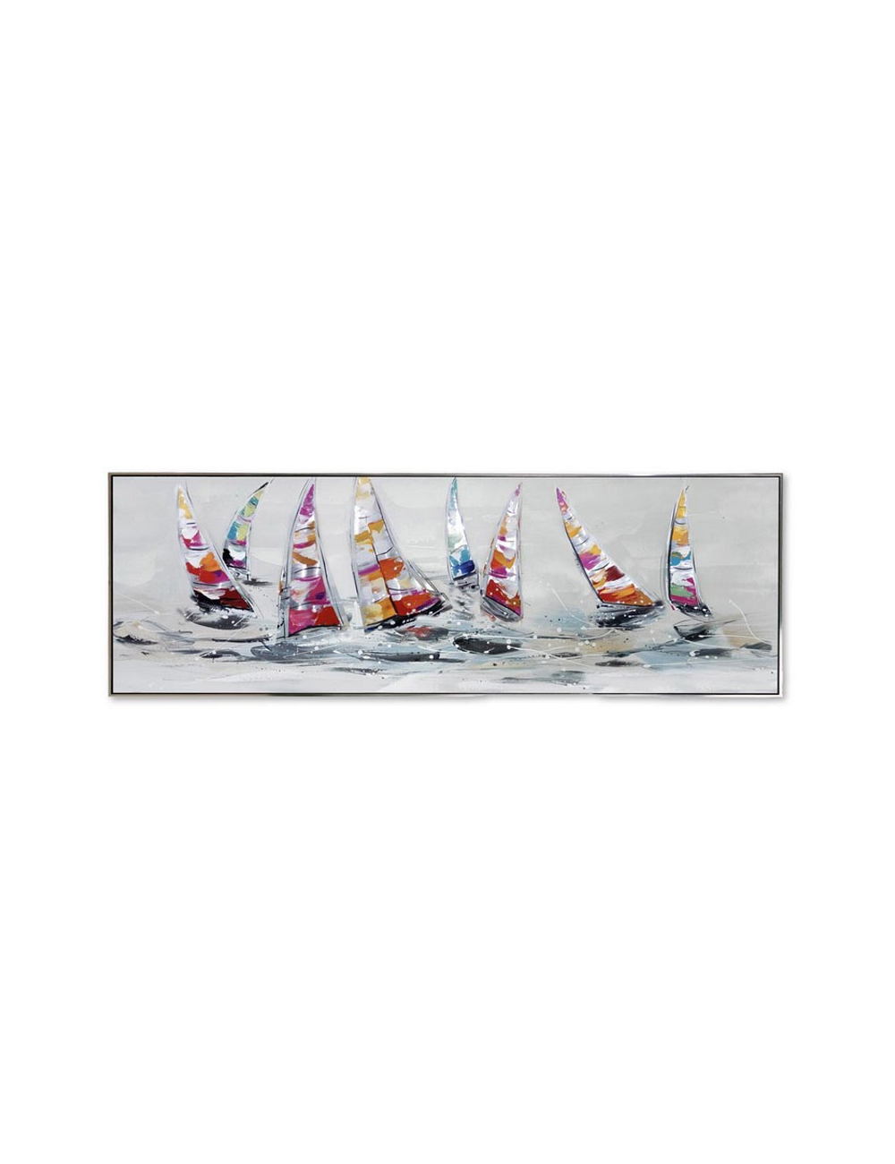 Tableau voiliers métal – toile peinte 50x150 encadrée