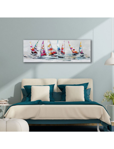 Tableau voiliers métal – toile peinte 50x150 encadrée