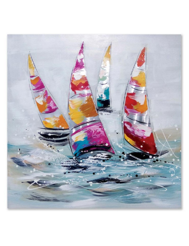 Tableau voiliers métal – toile peinte 80x80 cm