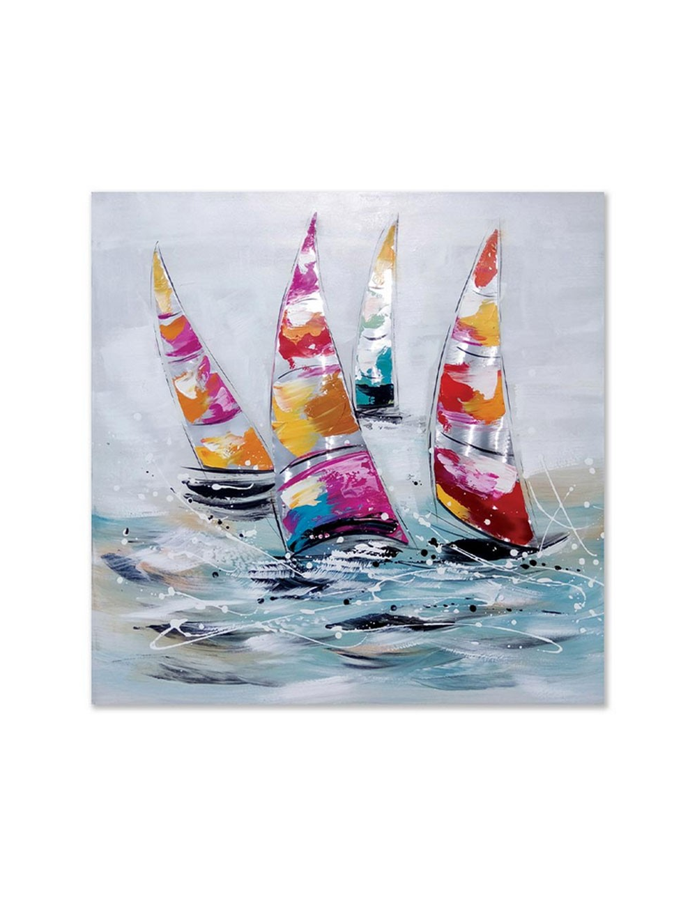 Tableau voiliers métal – toile peinte 80x80 cm