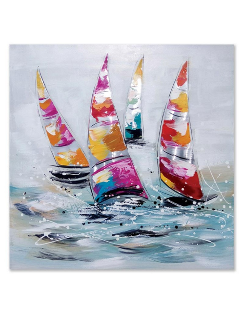 Tableau voiliers métal – toile peinte 80x80 cm