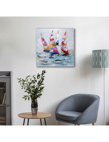 Tableau voiliers métal – toile peinte 80x80 cm