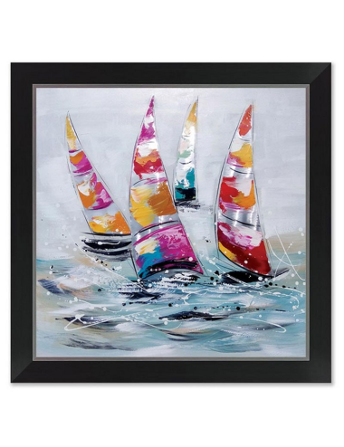 Tableau voiliers métal – toile peinte 80x80 cm